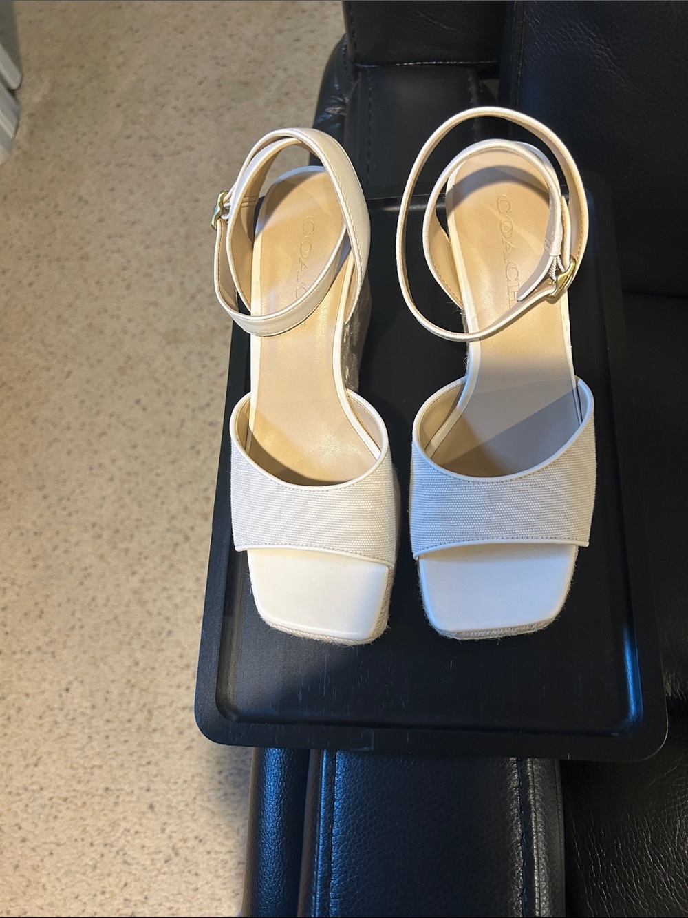 Coach Cream Espadrille Wedge Sandals with Ankle Strap - Picture 2 of 9